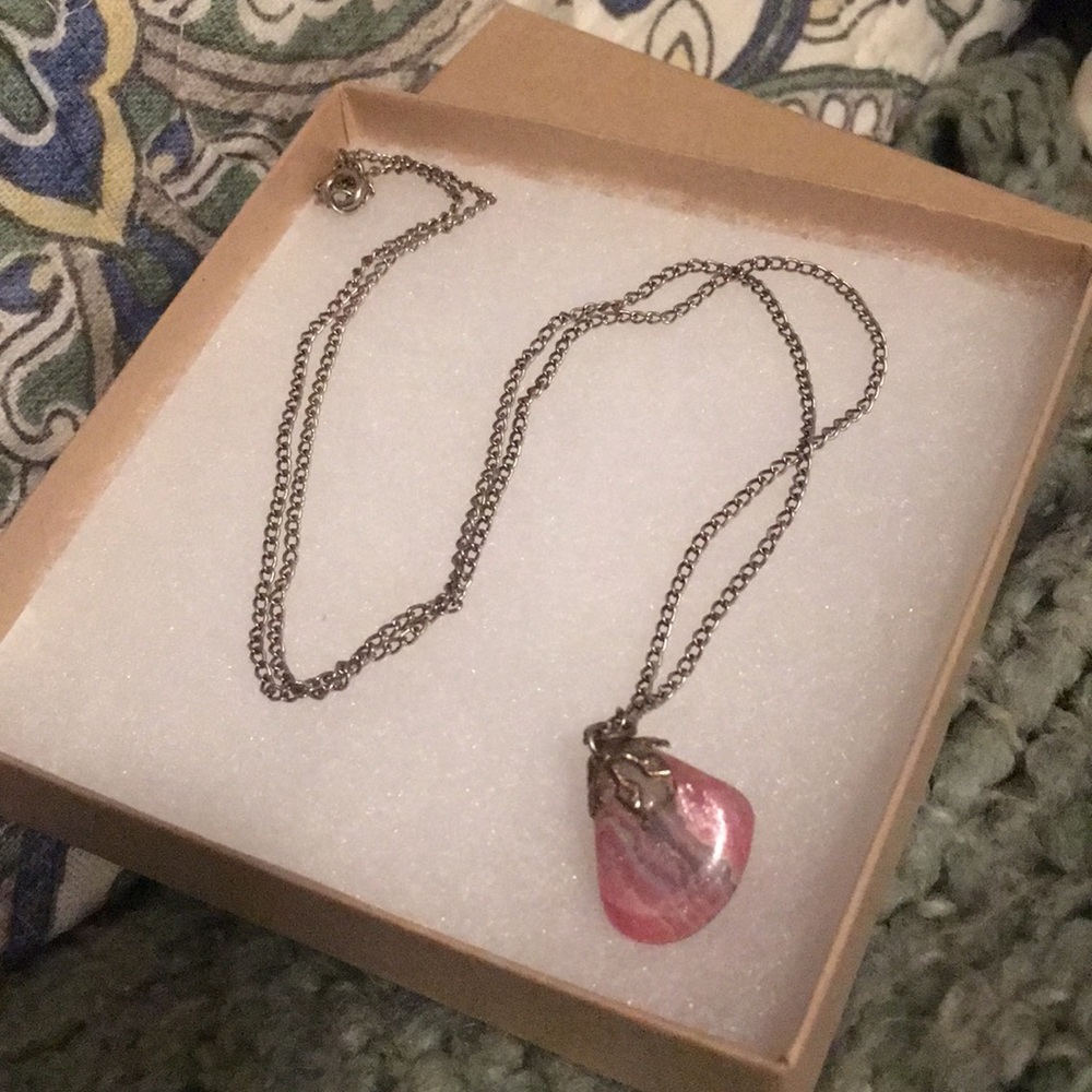 Rhodochrosite nugget charm necklace 24”